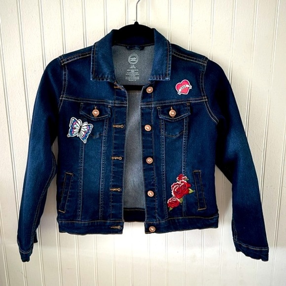 Like New! Wonder Nation Patchwork Denim Jean Jacket sz L (10/12) - Picture 4 of 11